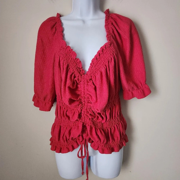 Anthropologie Pilcro | Puff-Sleeved Cinched Waist Top in Rose/Tyrie - Size XL - Picture 3 of 13